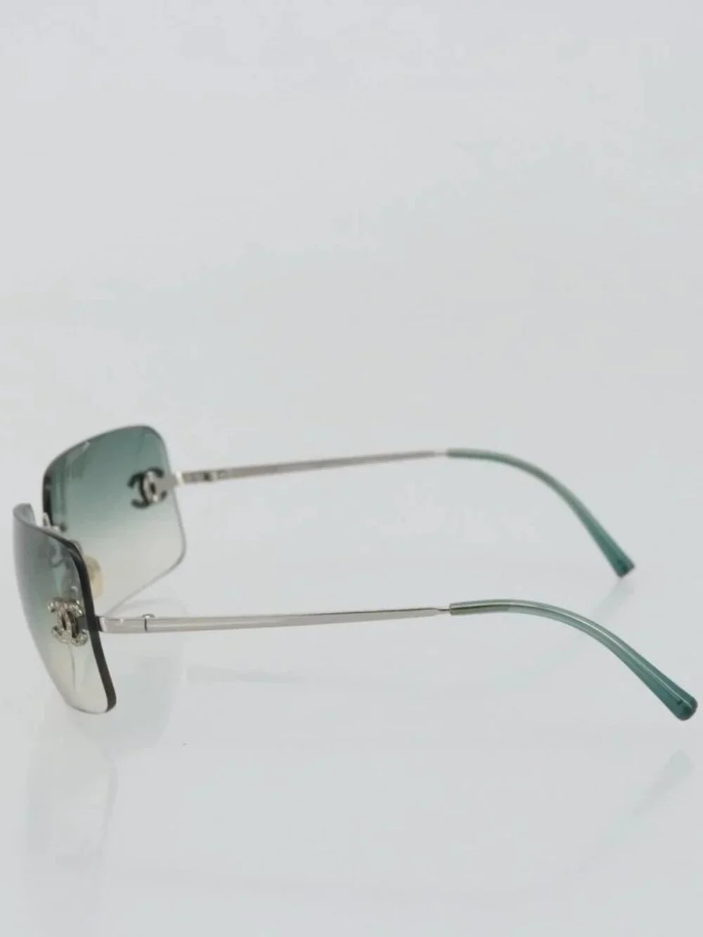 CHANEL COCO Mark Sunglasses metal Green CC Auth 188886